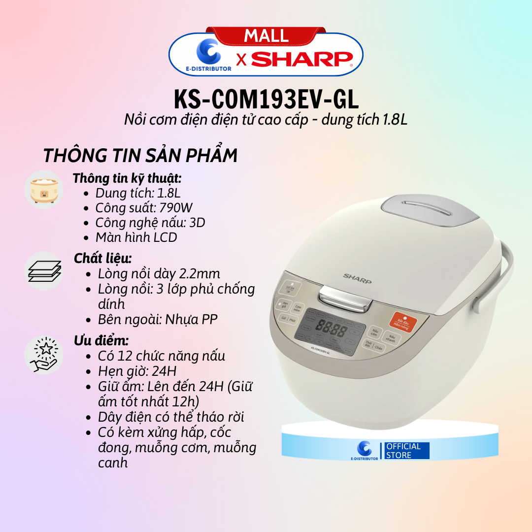 Nồi cơm điện tử Sharp KS-COM193EV-GL