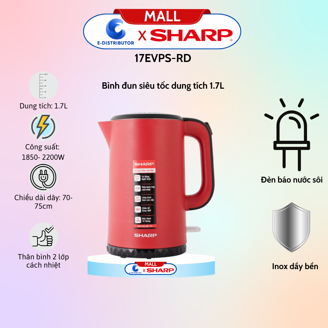 Bình siêu tốc Sharp 1.7 lít EKJ-17EVPS-RD