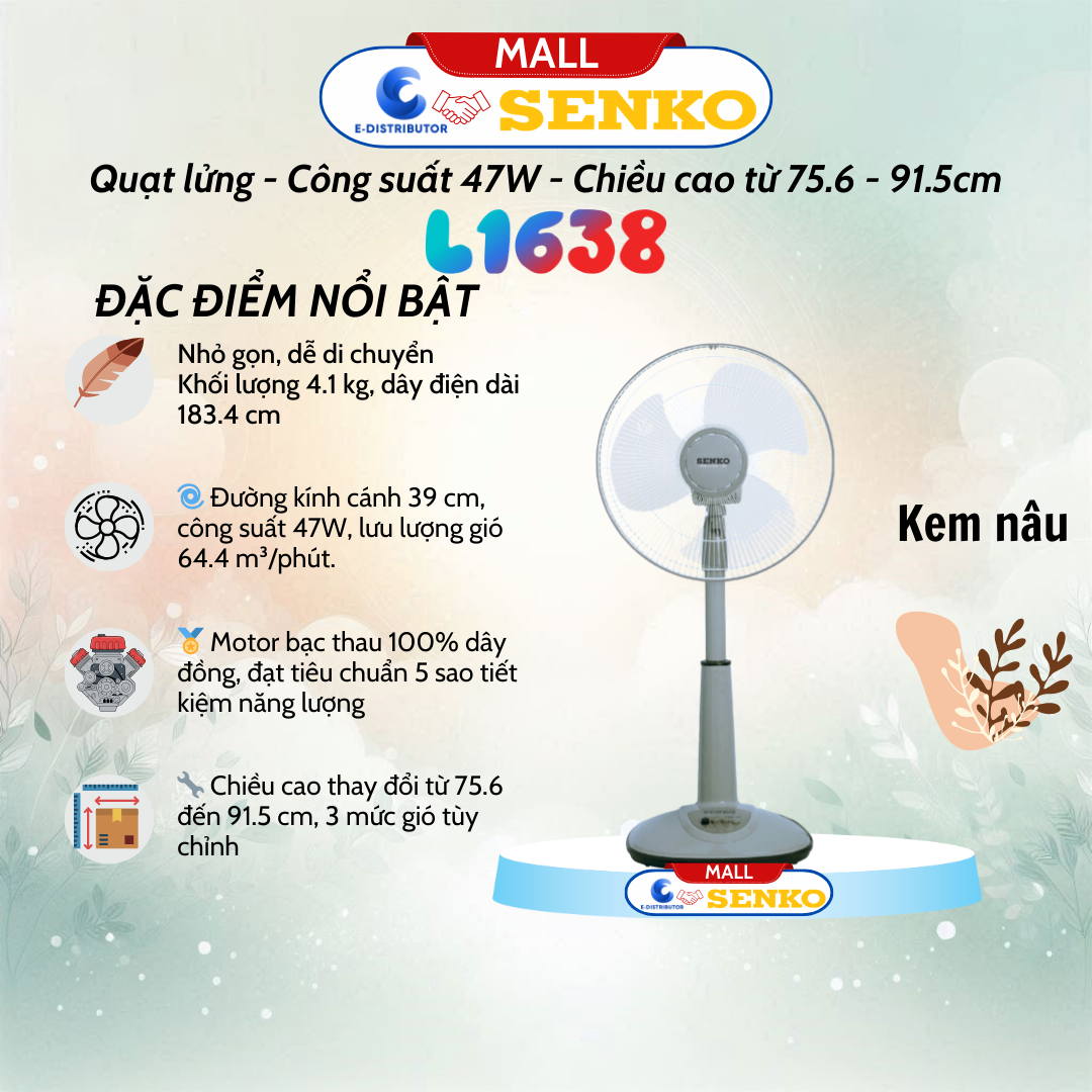 Quạt Lỡ Ống Nhựa Senko L1638 màu kem nâu