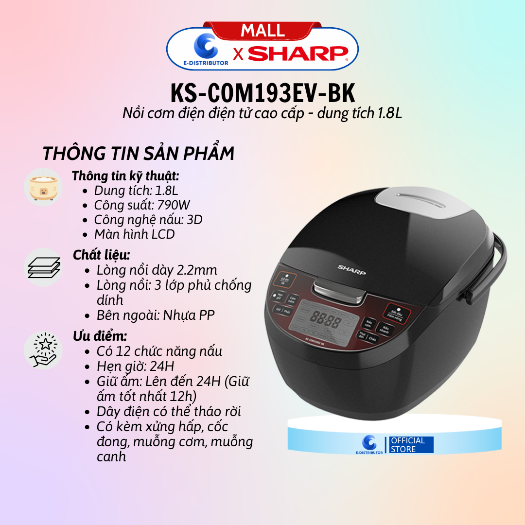 Nồi cơm điện tử Sharp KS-COM193EV-BK