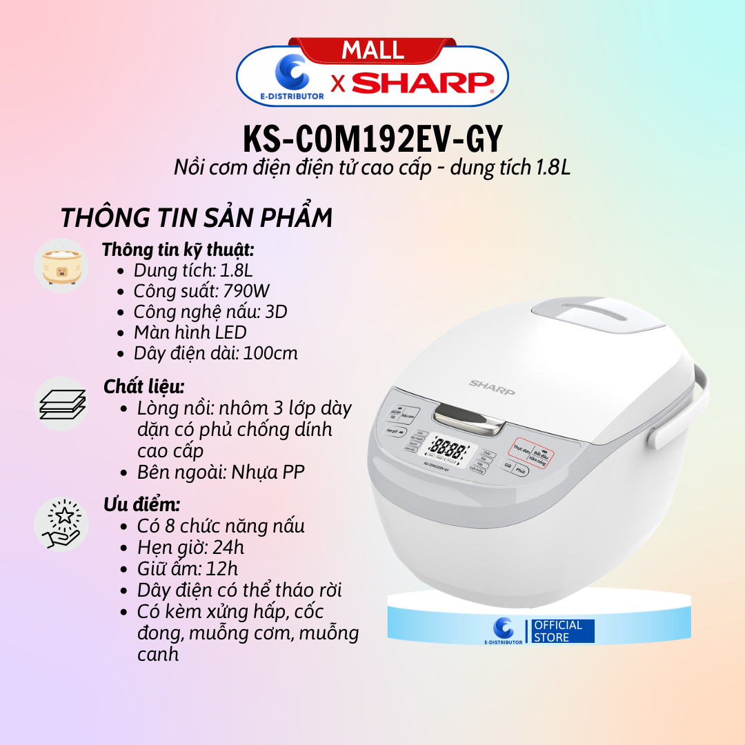 Nồi cơm điện tử Sharp KS-COM192EV-GY