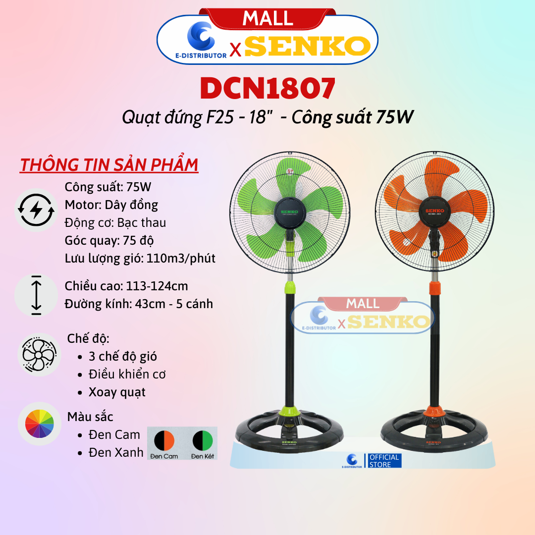 Quạt đứng 4,5 tấc Senko DCN1807 - Màu ngẫu nhiên - Hàng Chính Hãng