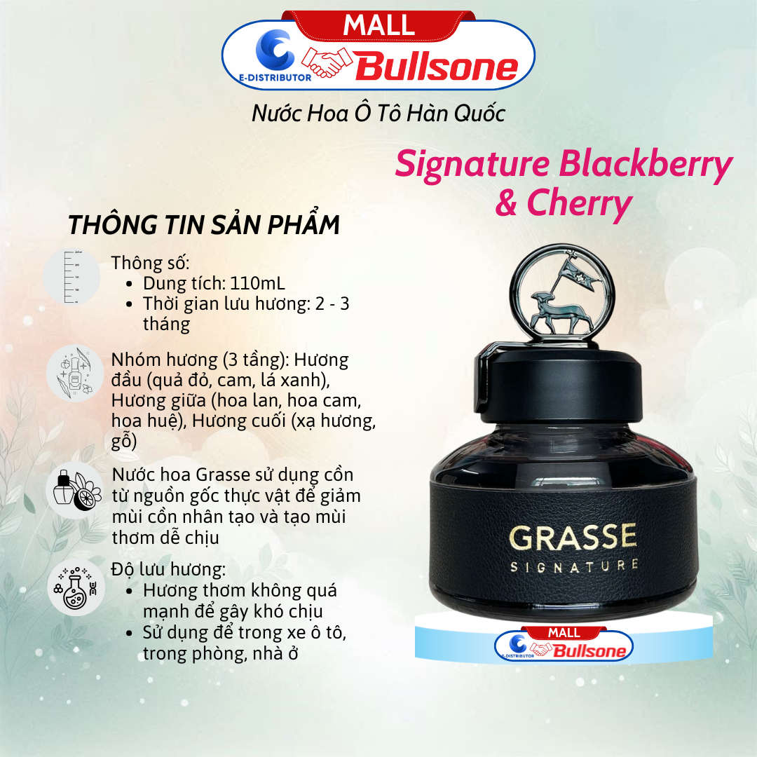 Nước Hoa Ô Tô Bullsone Grasse Signature Blackberry & Cherry (Hương Dâu Đen Và Quả Anh Đào) 110ml HQST78