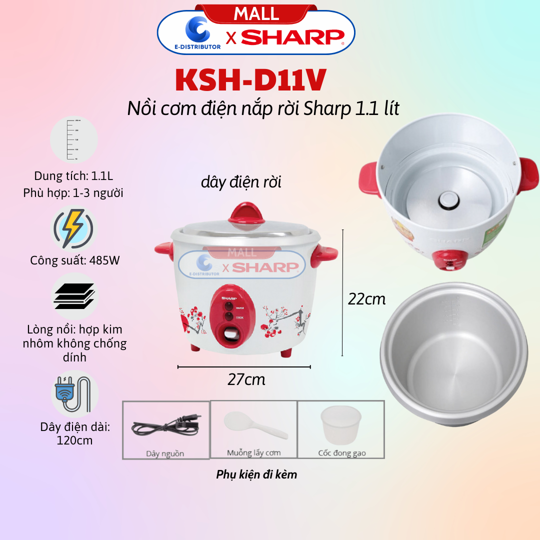 Nồi Cơm Điện Nắp Rời Sharp KSH-D11V (1.1L) - Màu Ngẫu Nhiên - Hàng chính hãng