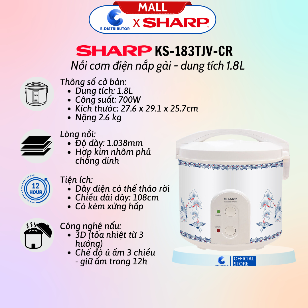 Nồi cơm điện Sharp KS-183TJV-CR