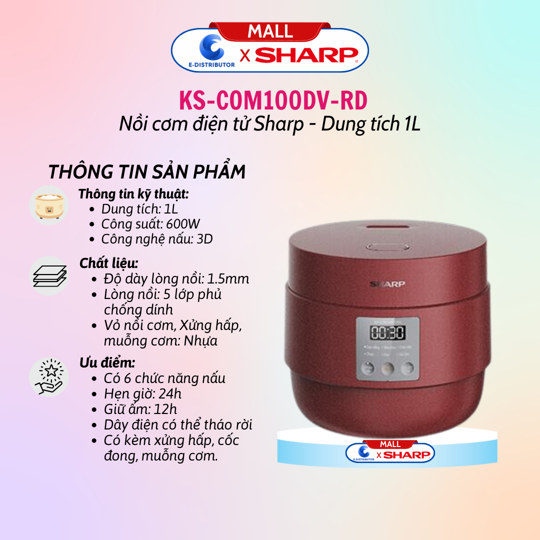 Nồi cơm điện tử Sharp KS-COM100DV-RD