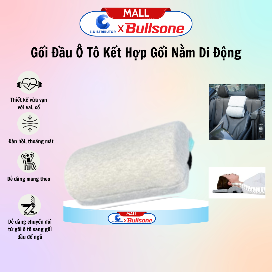 Gối Đầu Ô Tô Kết Hợp Gối Nằm Di Động Bullsone 2in1(255x150x195mm)