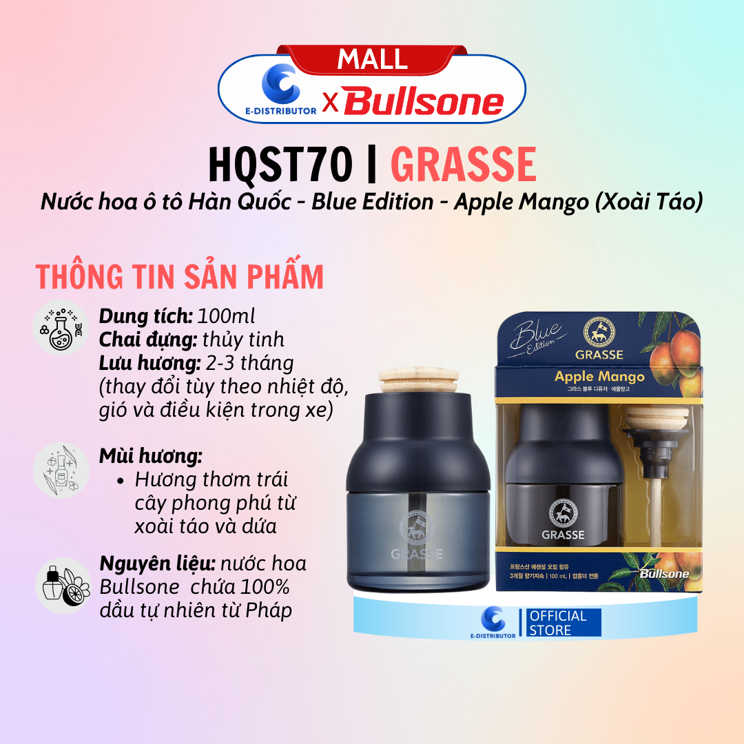 Nước Hoa Ô Tô Bullsone Grasse Blue Edition Apple Mango (Xoài Táo) HQST70 100ml