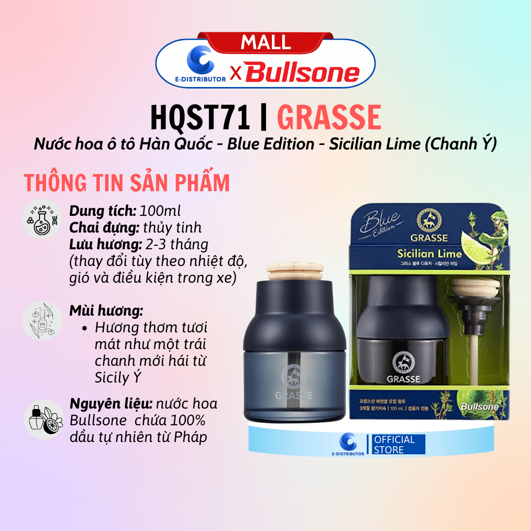 Nước Hoa Ô Tô Bullsone Grasse Blue Edition Sicilian Lime (Hương Chanh) HQST71 100ml
