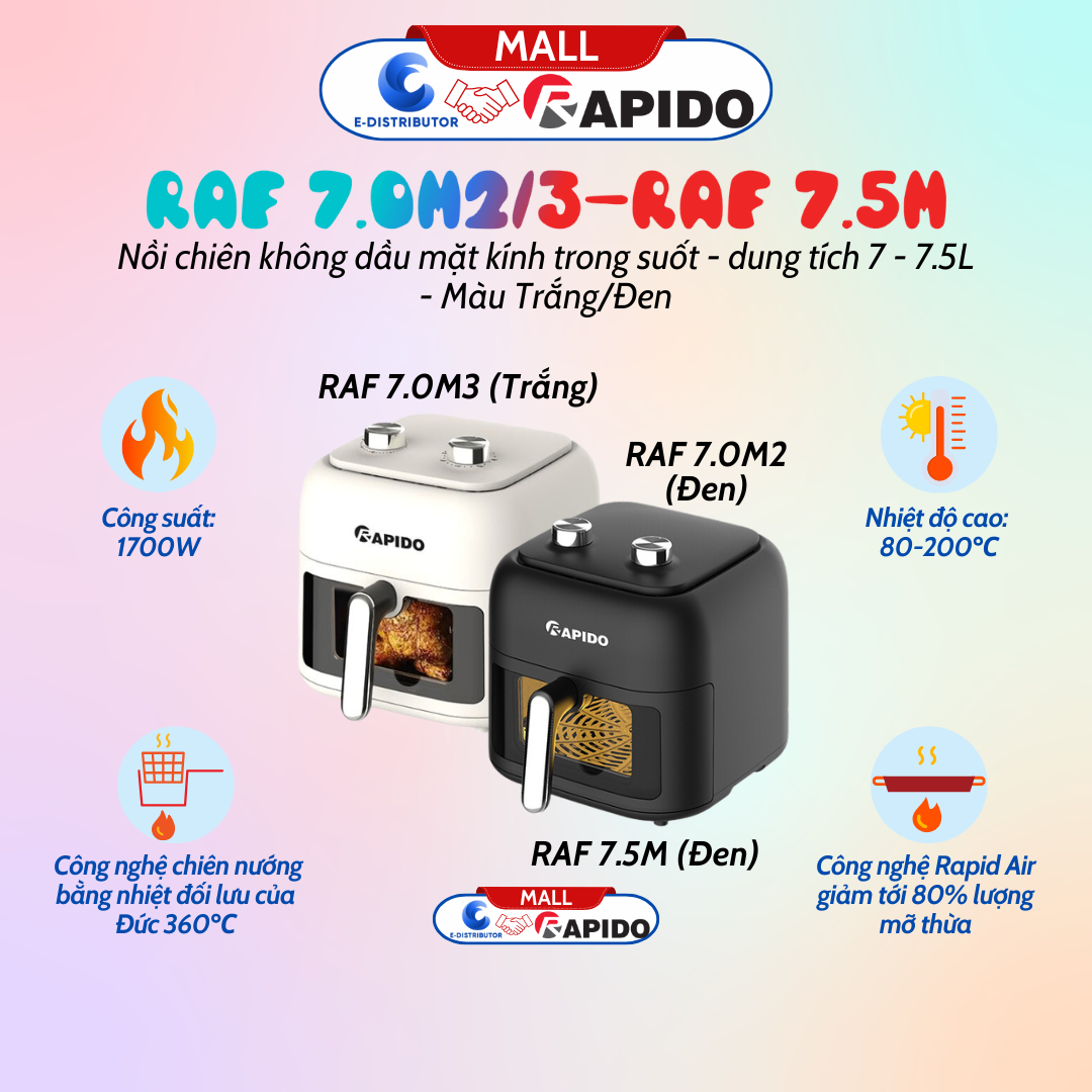 Nồi chiên không dầu Rapido RAF 7.0M3 màu trắng