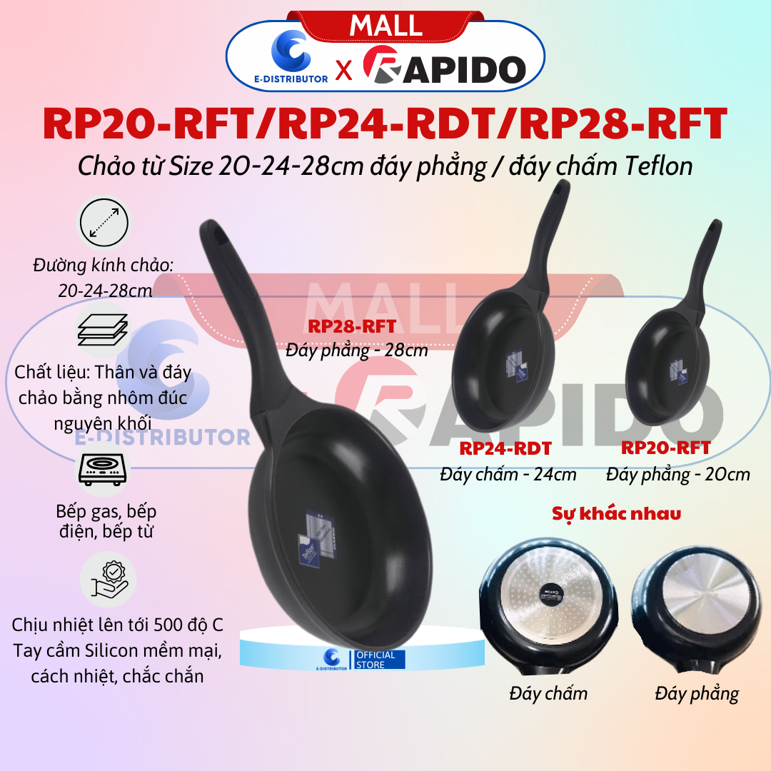 Chảo từ Rapido Size 28 đáy phẳng Teflon RP28-RFT