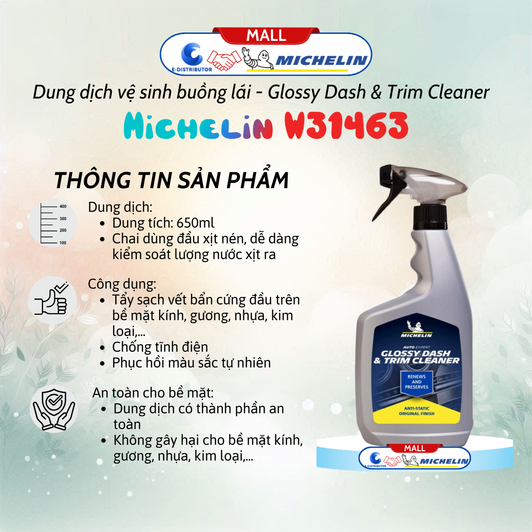 Dung dịch vệ sinh buồng lái Michelin Dash & Trim cleaner 31463 - 650ml - Hàng chính hãng