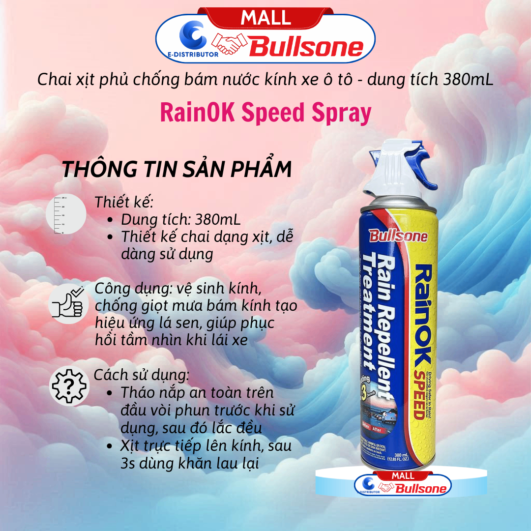 Nước Vệ Sinh Kính Chống Bám Mưa 3in1 Bullsone HQCT59 (380ml)