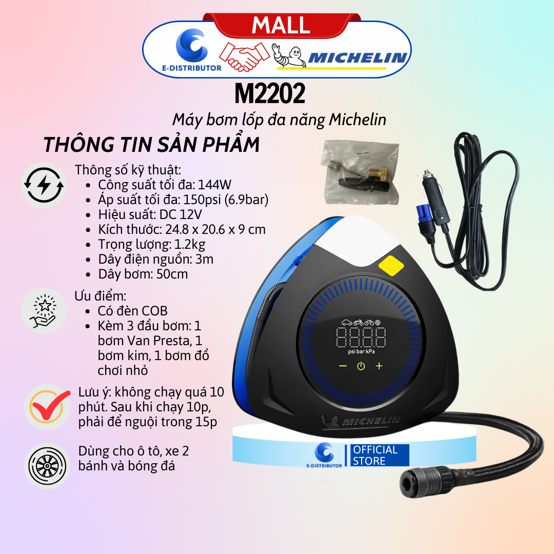 Máy bơm lốp xe khẩn cấp 12V-2202-Michelin