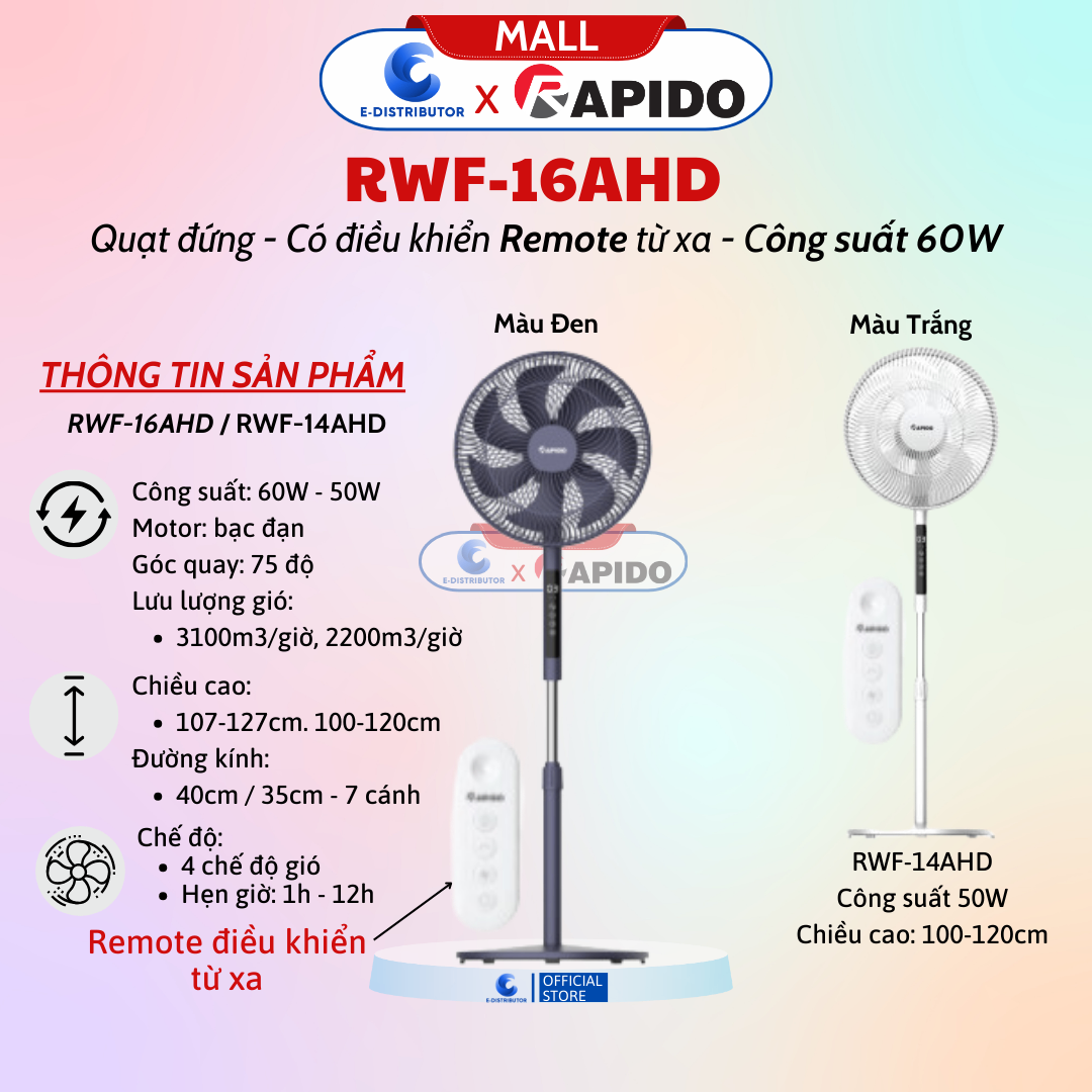 Quạt đứng Rapido, RWF-16AHD