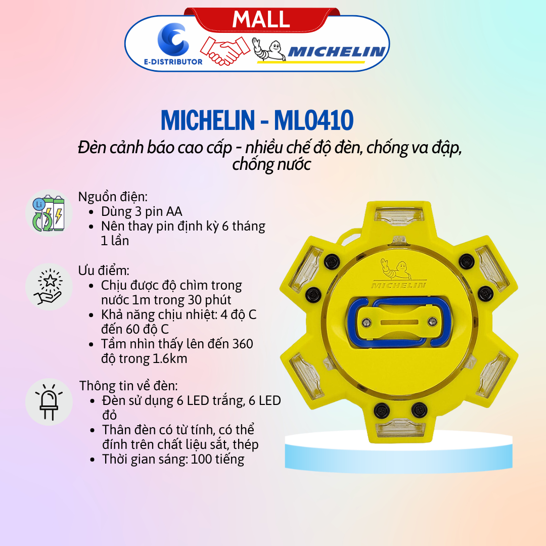 Đèn Cảnh Báo An Toàn Cao Cấp Nhiều Chế Độ Đèn, Chống Va Đập Và Chống Nước Michelin ML0410