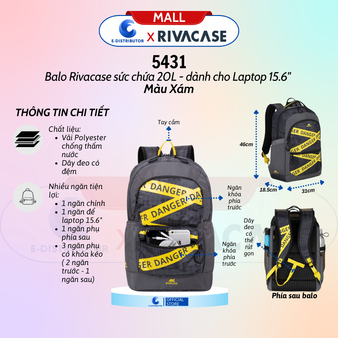 Balo dành cho máy tính xách tay có trọng lượng nhẹ hỗ trợ kích thước màn hình 15.6