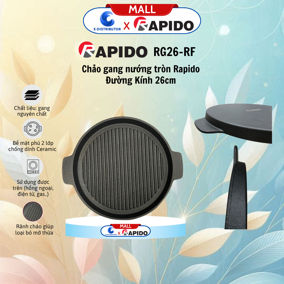 Chảo gang nướng tròn Rapido RG26-RF