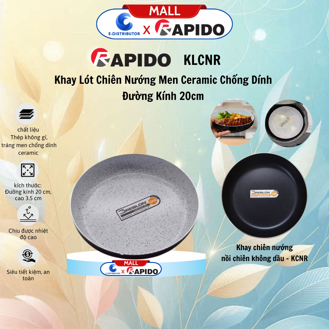 Khay Lót Chiên Nướng Men Ceramic Chống Dính Đường Kính 20cm Rapido Trắng