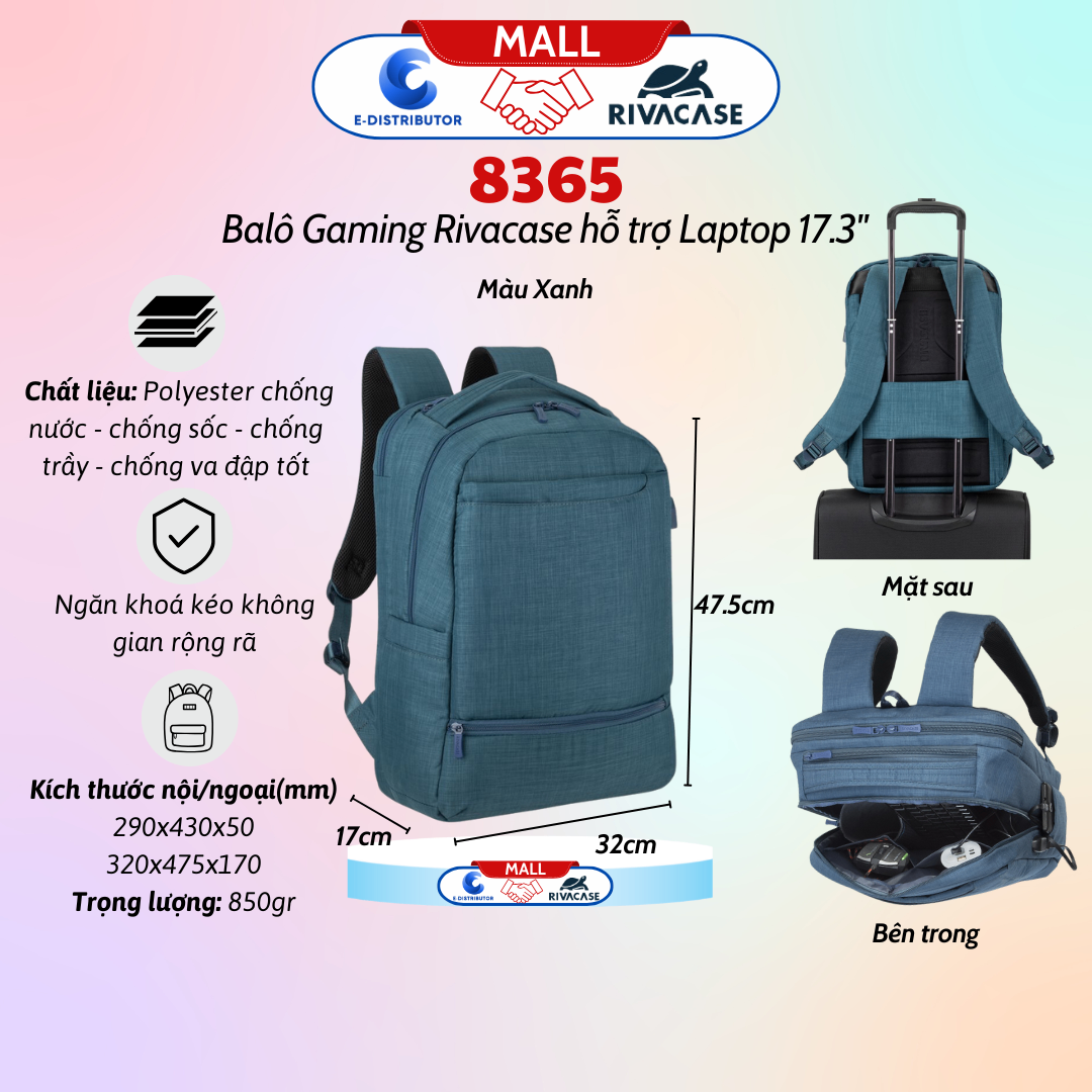 Ba lô dành cho máy tính xách tay dành cho gamer, du lịch, có trọng lượng nhẹ hỗ trợ kích thước màn hình 17.3