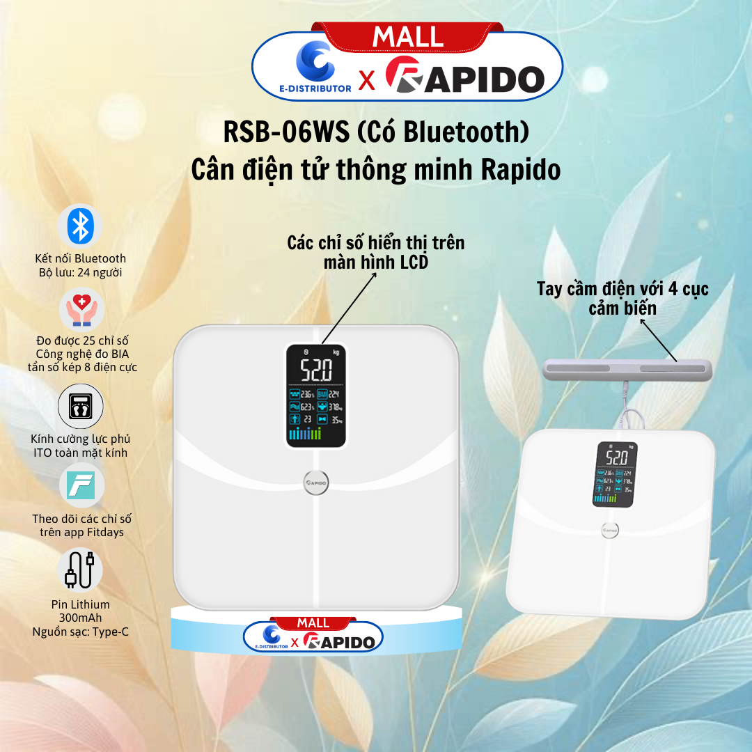 Cân sức khỏe thông minh Rapido RSB06-WS
