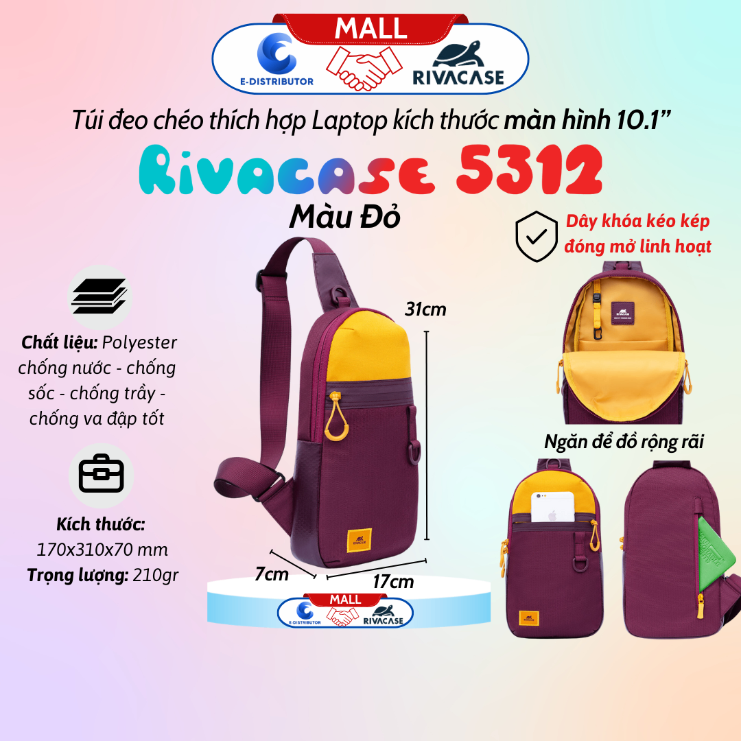 Túi đeo chéo Rivacase 5312 màu đỏ tía