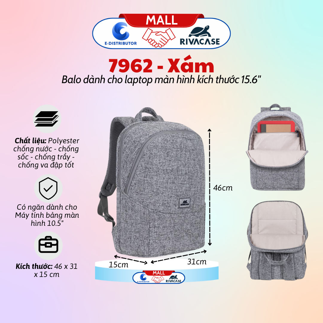 Ba lô dành cho máy tính xách tay có trọng lượng nhẹ hỗ trợ kích thước màn hình 15.6