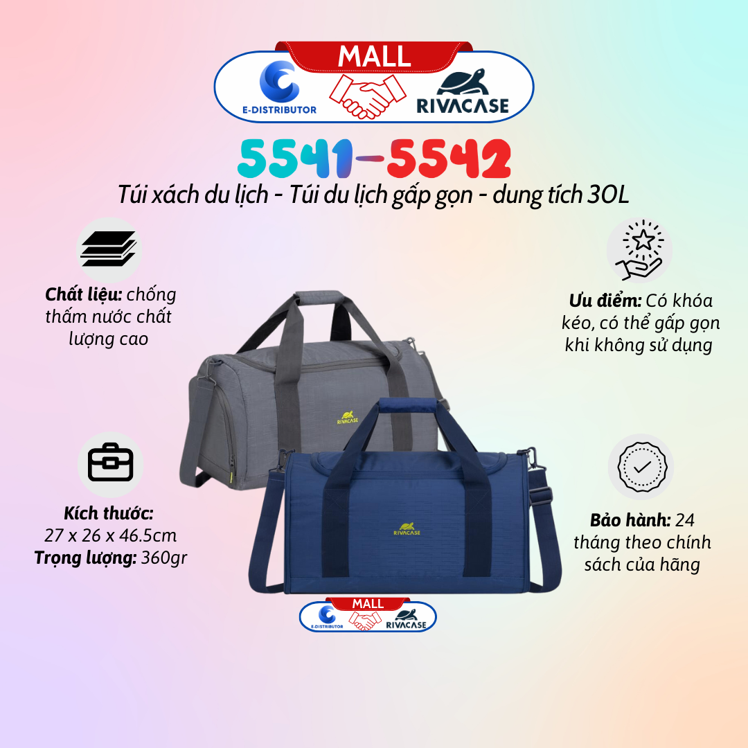 Túi xách du lịch Rivacse 5542 màu xám