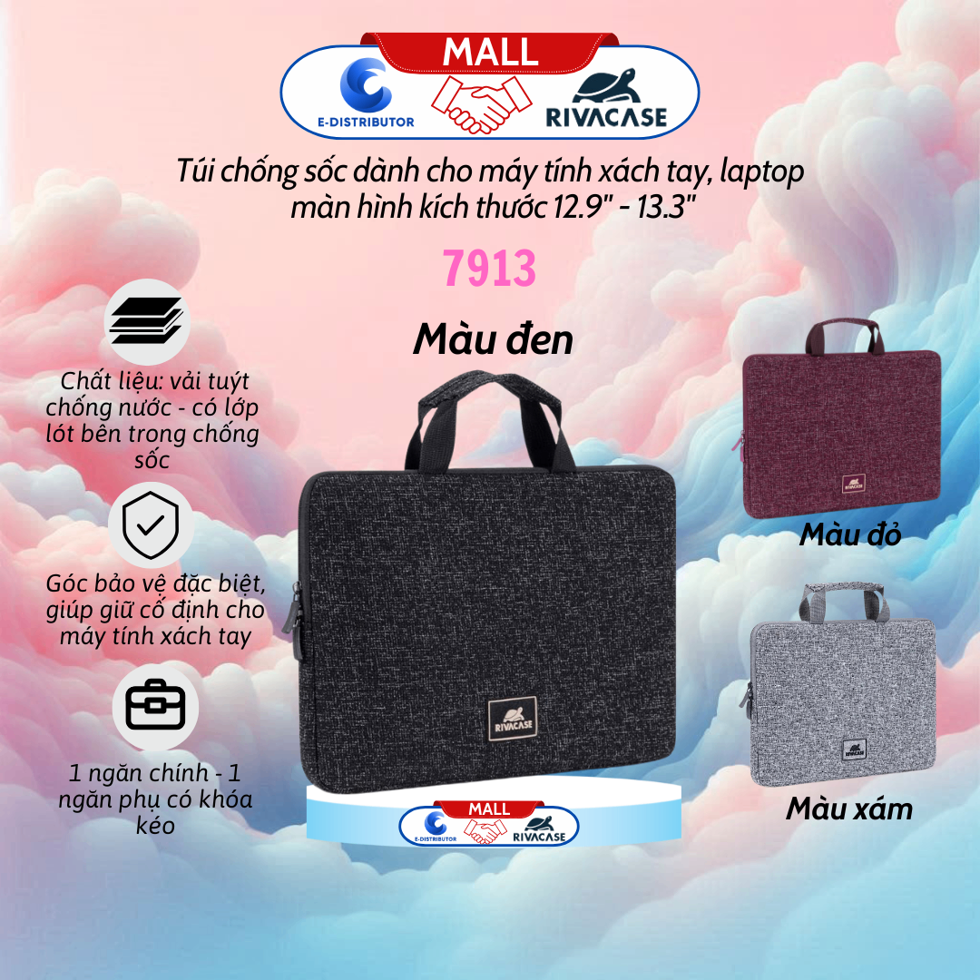 Túi chống sốc dành cho máy tính xách tay hỗ trợ kích thước màn hình 12.9''-13.3 RIVACASE7913 màu đỏ