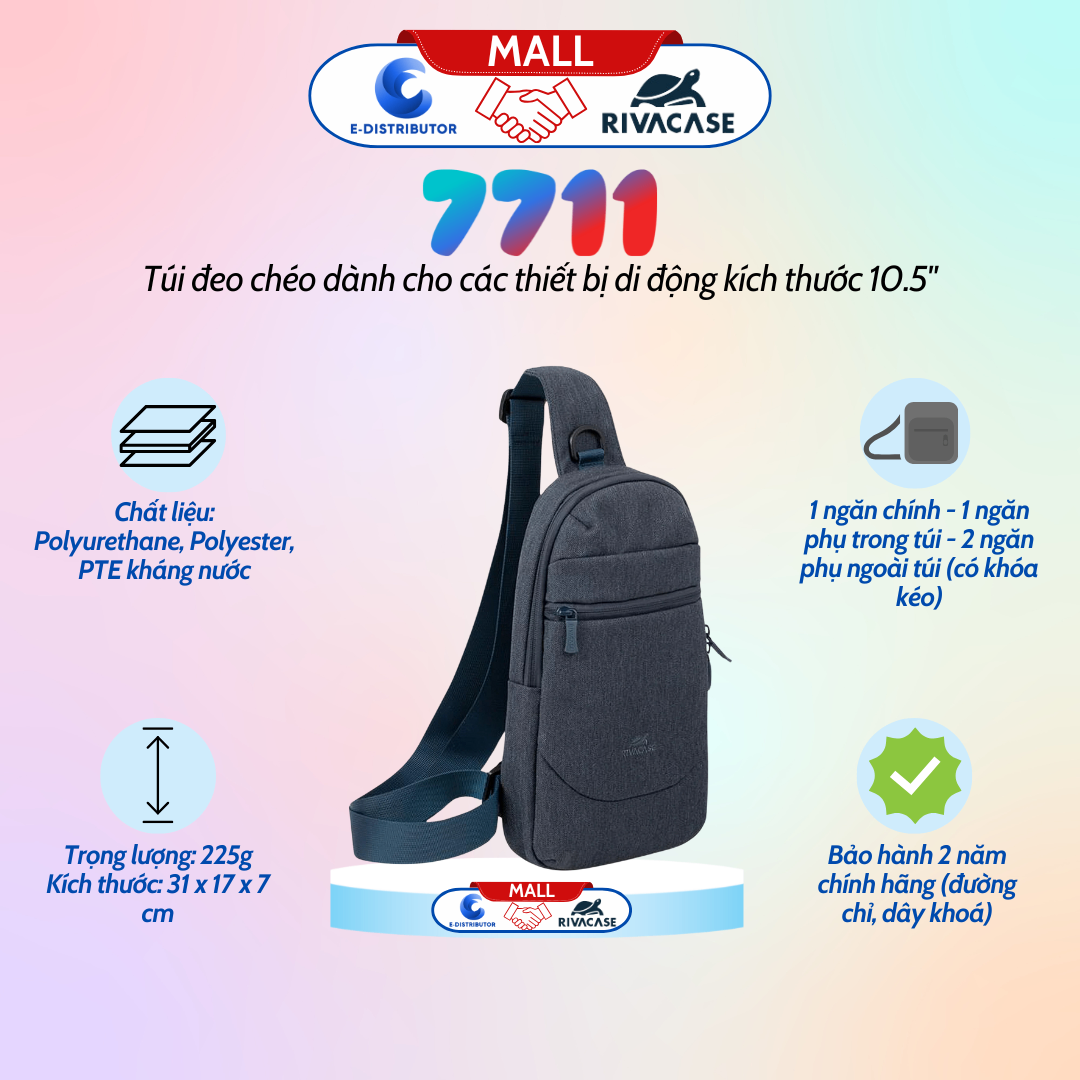 Túi đeo chéo Rivacase 7711 màu xám