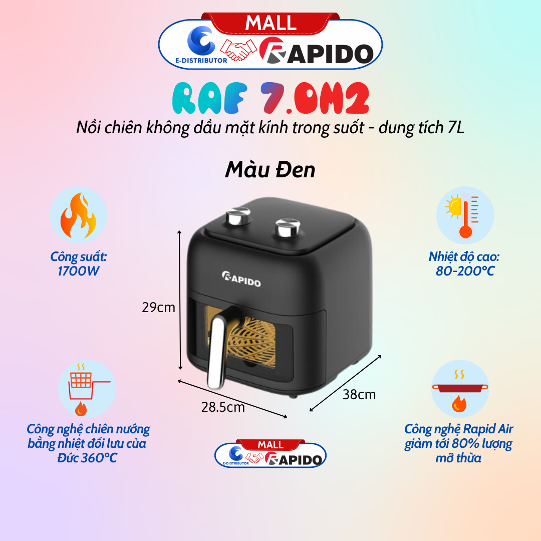 Nồi chiên không dầu Rapido RAF 7.0M2 màu đen