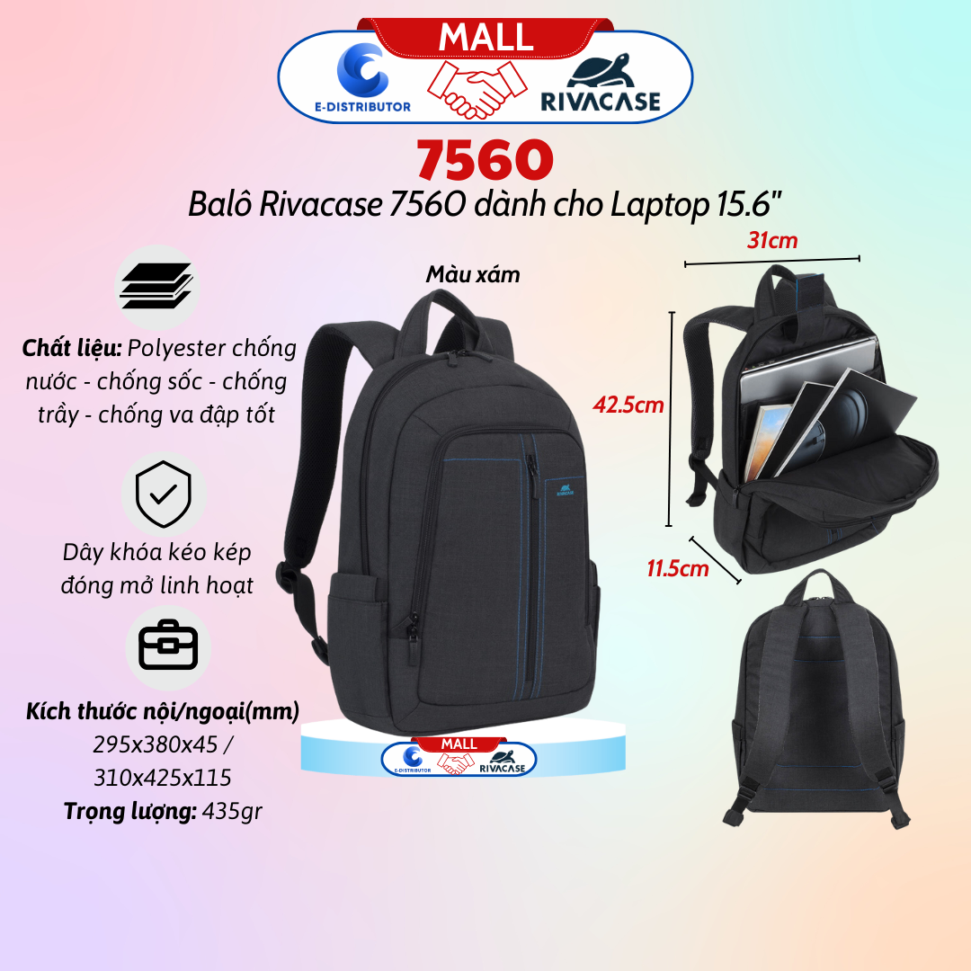 Ba lô dành cho máy tính xách tay có trọng lượng nhẹ hỗ trợ kích thước màn hình 15.6
