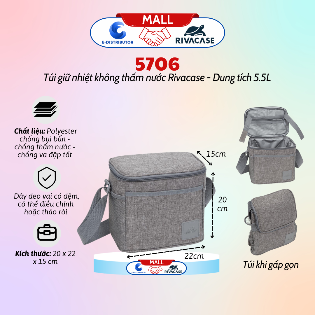 Túi giữ nhiệt Rivacase 5706 dung tích 5.5L màu xám