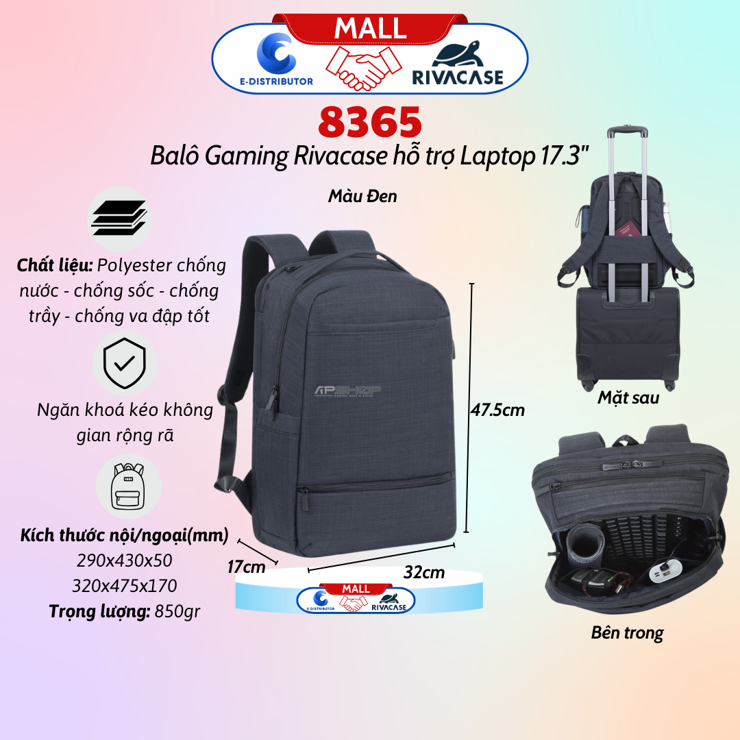 Ba lô dành cho máy tính xách tay dành cho gamer, du lịch, có trọng lượng nhẹ hỗ trợ kích thước màn hình 17.3