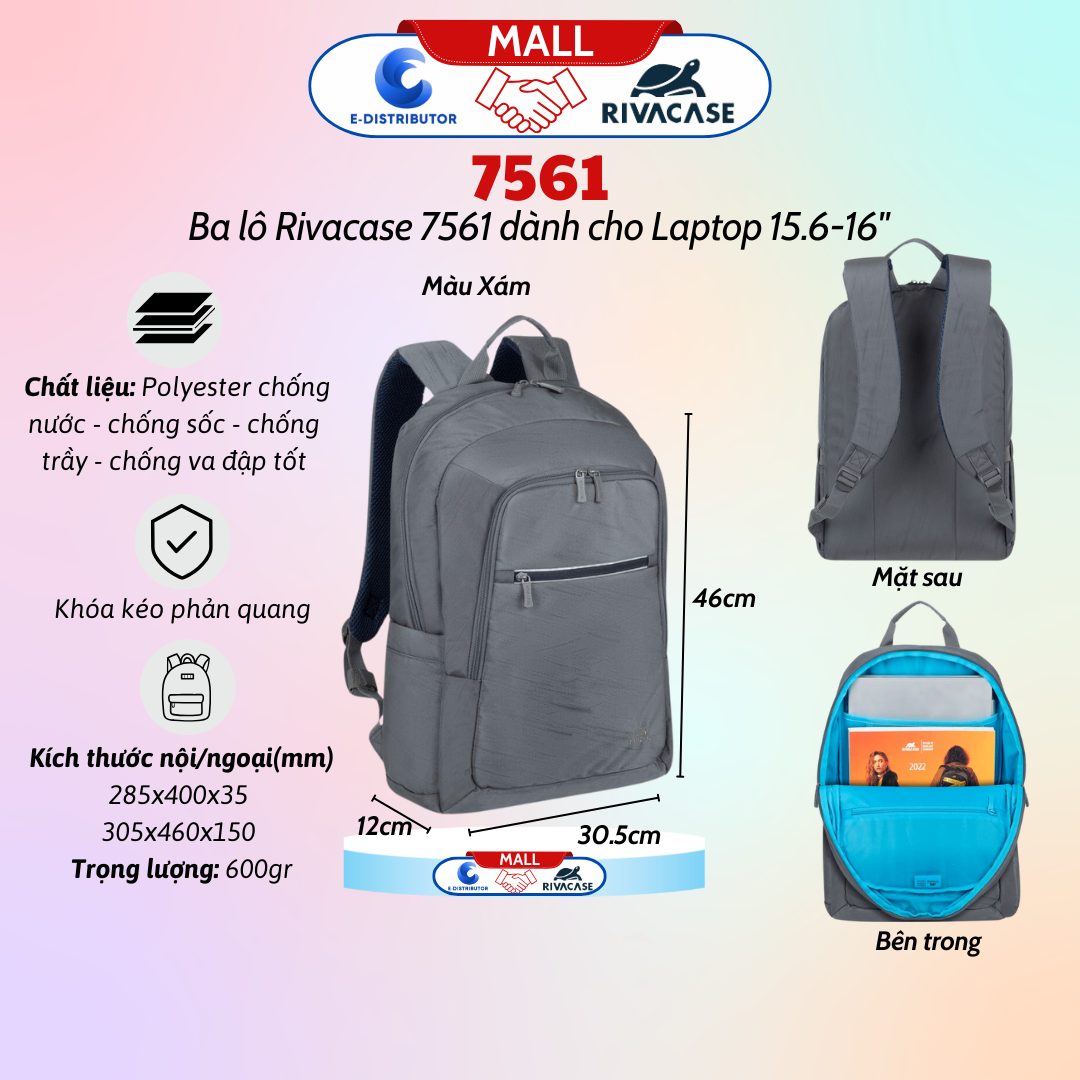 Ba lô dành cho máy tính xách tay có trọng lượng nhẹ hỗ trợ kích thước màn hình 15.6