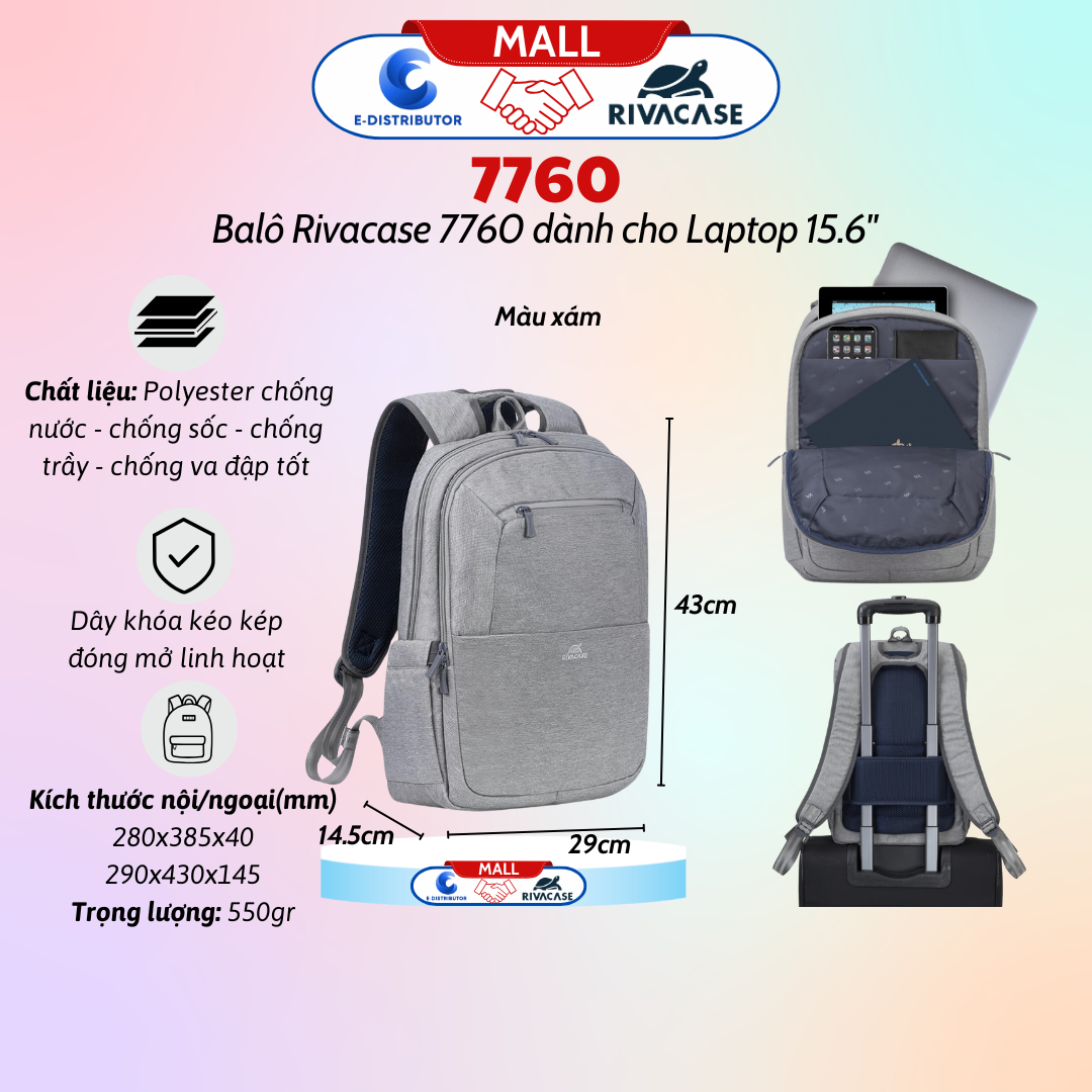 Ba lô dành cho máy tính xách tay có trọng lượng nhẹ hỗ trợ kích thước màn hình 15.6