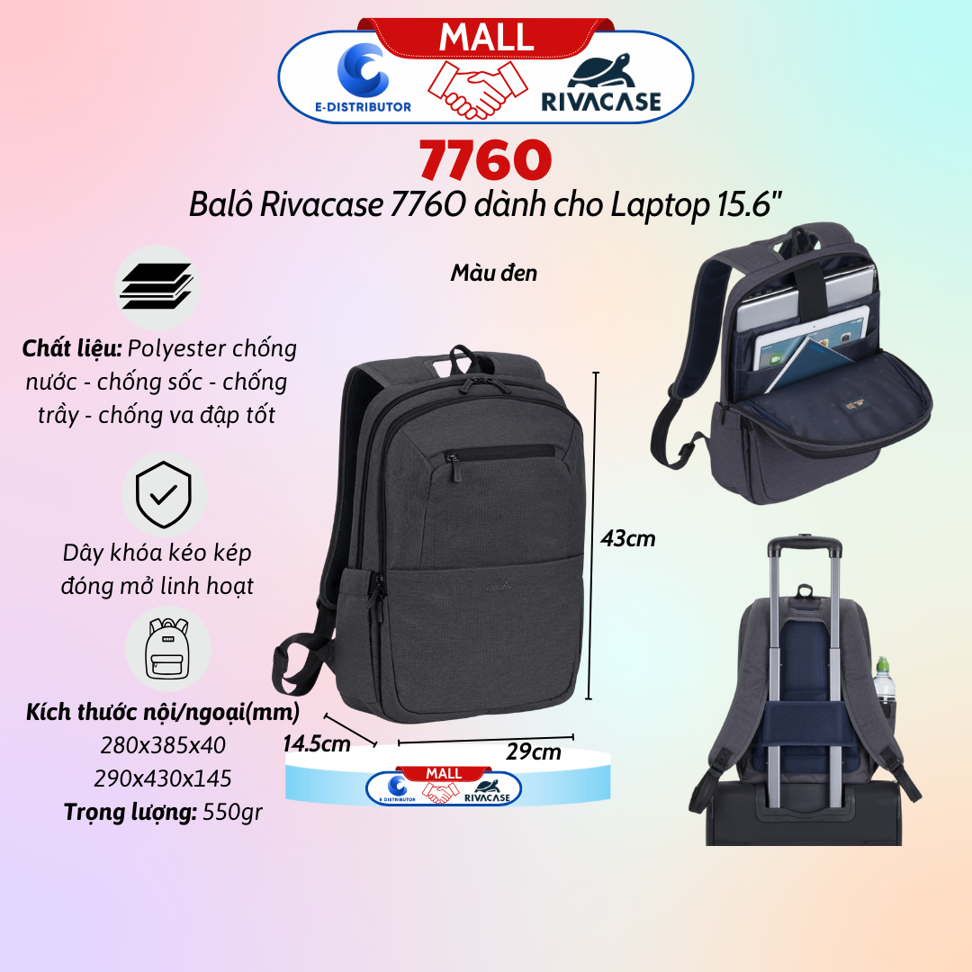 Ba lô dành cho máy tính xách tay có trọng lượng nhẹ hỗ trợ kích thước màn hình 15.6