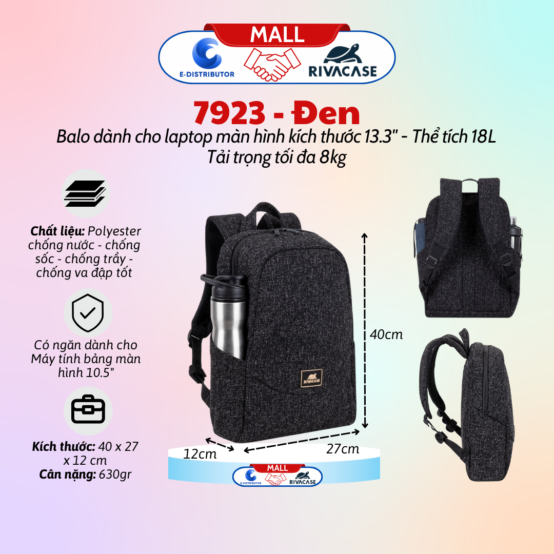 Ba lô dành cho máy tính xách tay có trọng lượng nhẹ hỗ trợ kích thước màn hình 13.3