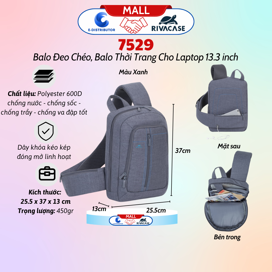 Ba lô chéo dành cho máy tính xách tay có trọng lượng nhẹ hỗ trợ kích thước màn hình 13.3