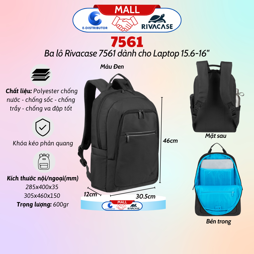 Ba lô dành cho máy tính xách tay có trọng lượng nhẹ hỗ trợ kích thước màn hình 15.6