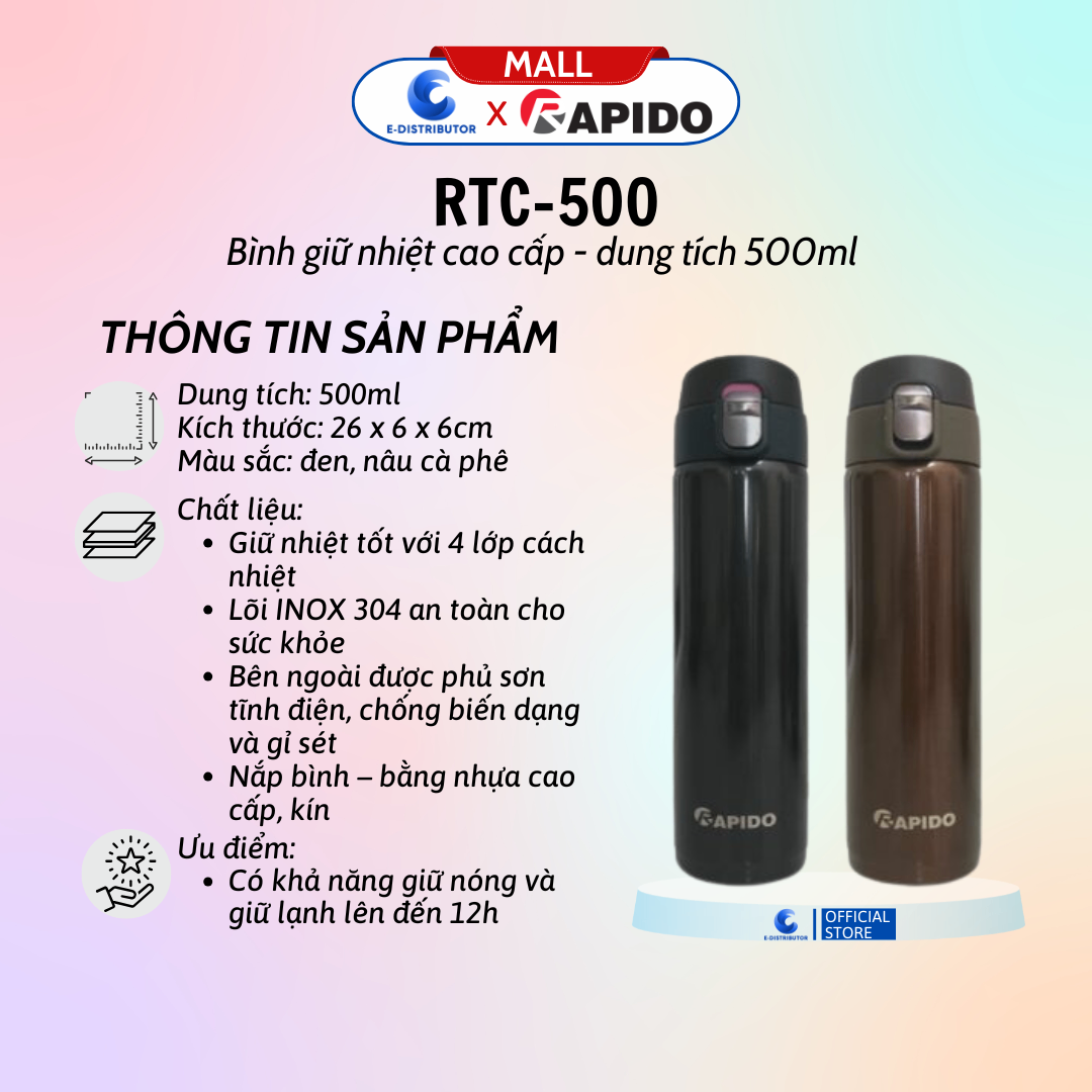 Bình giữ nhiệt Rapido RTC-500BL2 màu đen