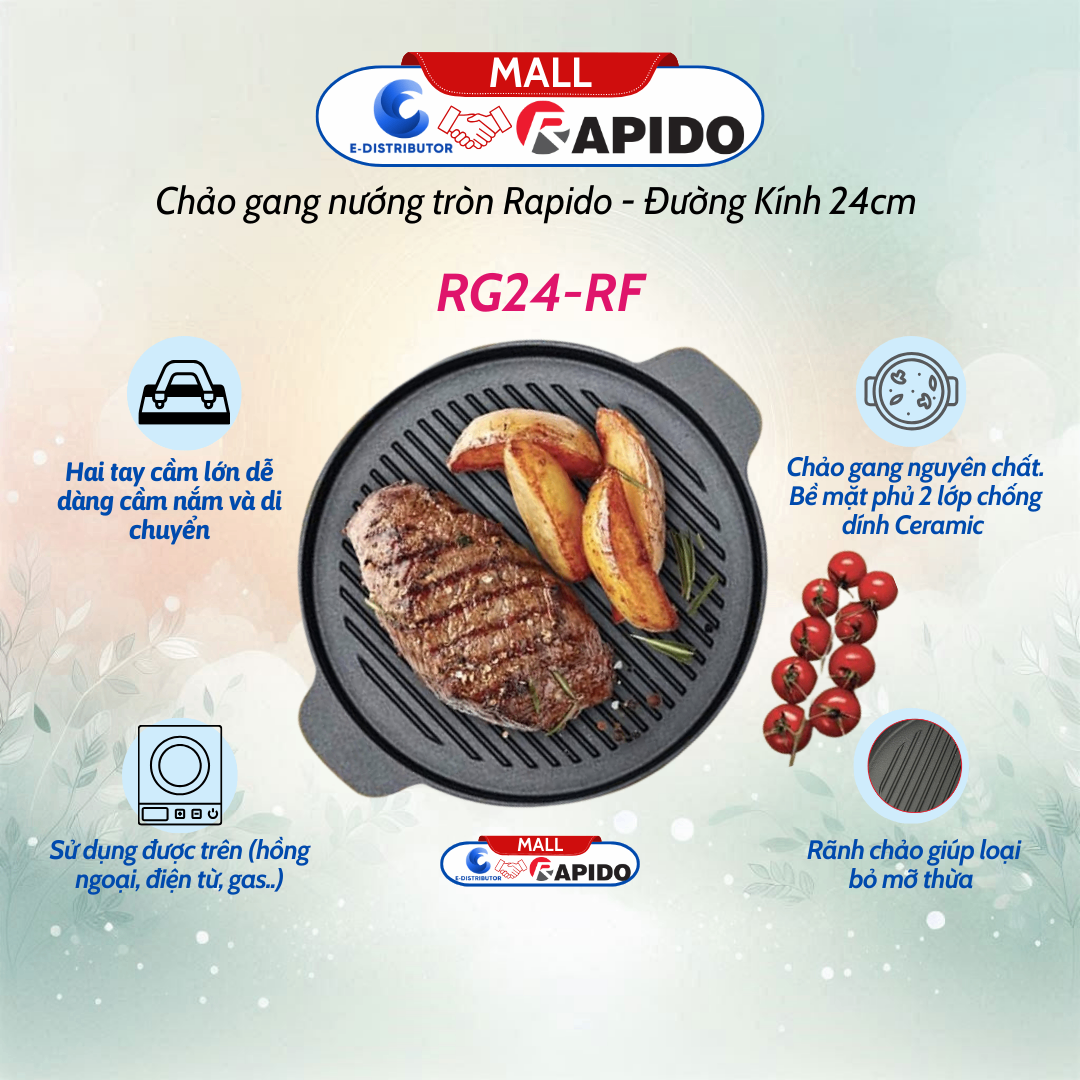 Chảo gang nướng tròn Rapido RG24-RF