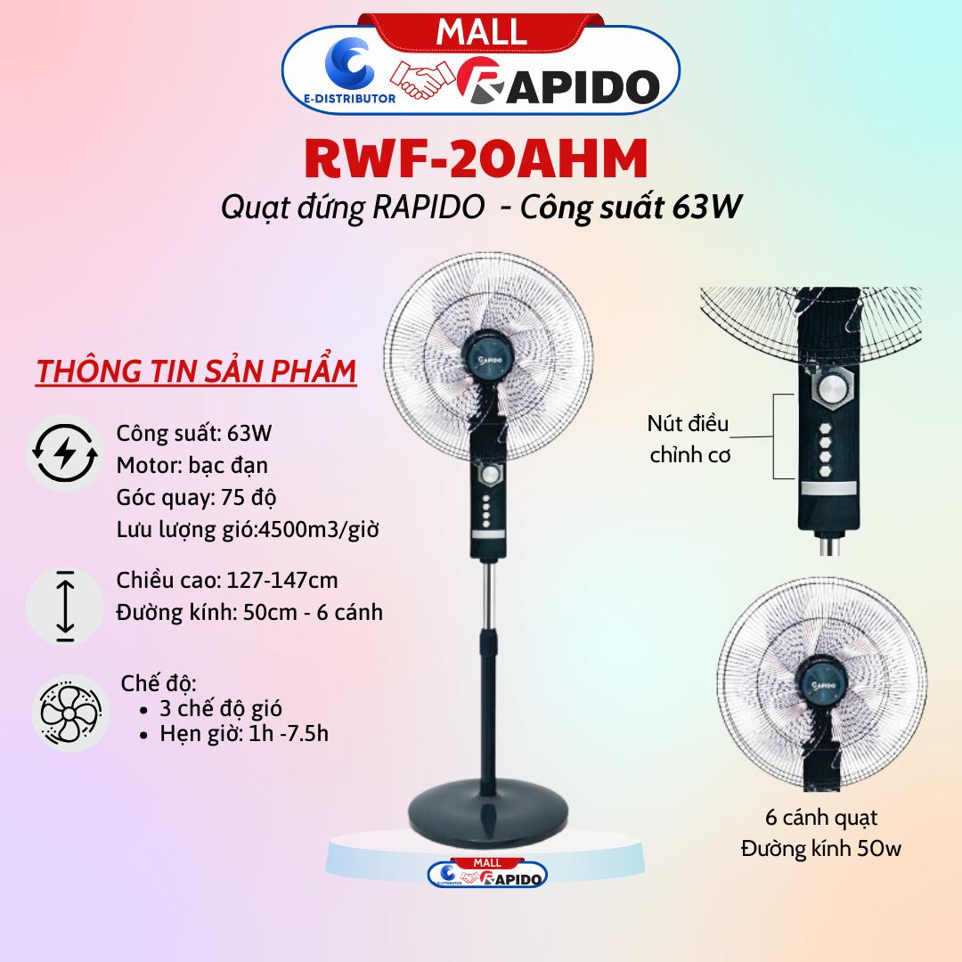 Quạt đứng Rapido, RWF-20AHM