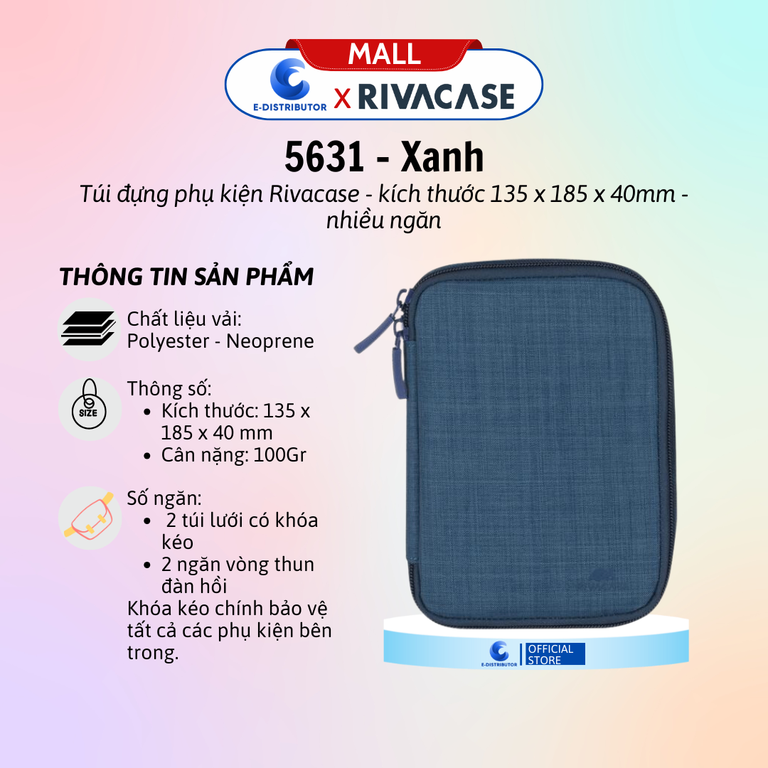 Túi đựng phụ kiện. Kích thước 135 × 185 × 40 mm RIVACASE 5631 màu xanh