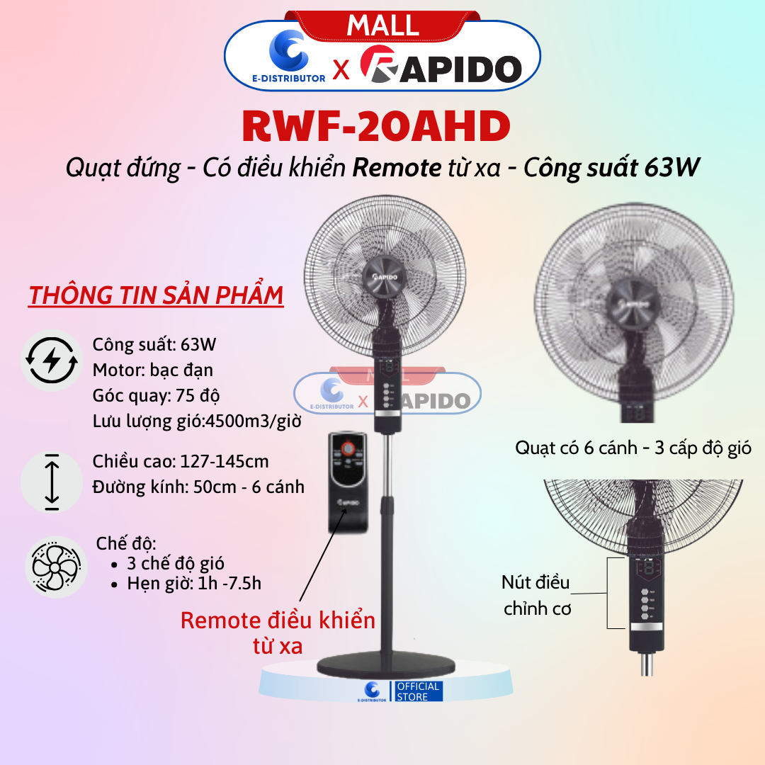 Quạt đứng Rapido, RWF-20AHD