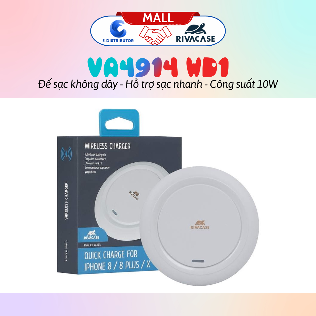 Đế sạc không dây Rivacase VA4914 WD1 hỗ trợ sạc nhanh màu trắng