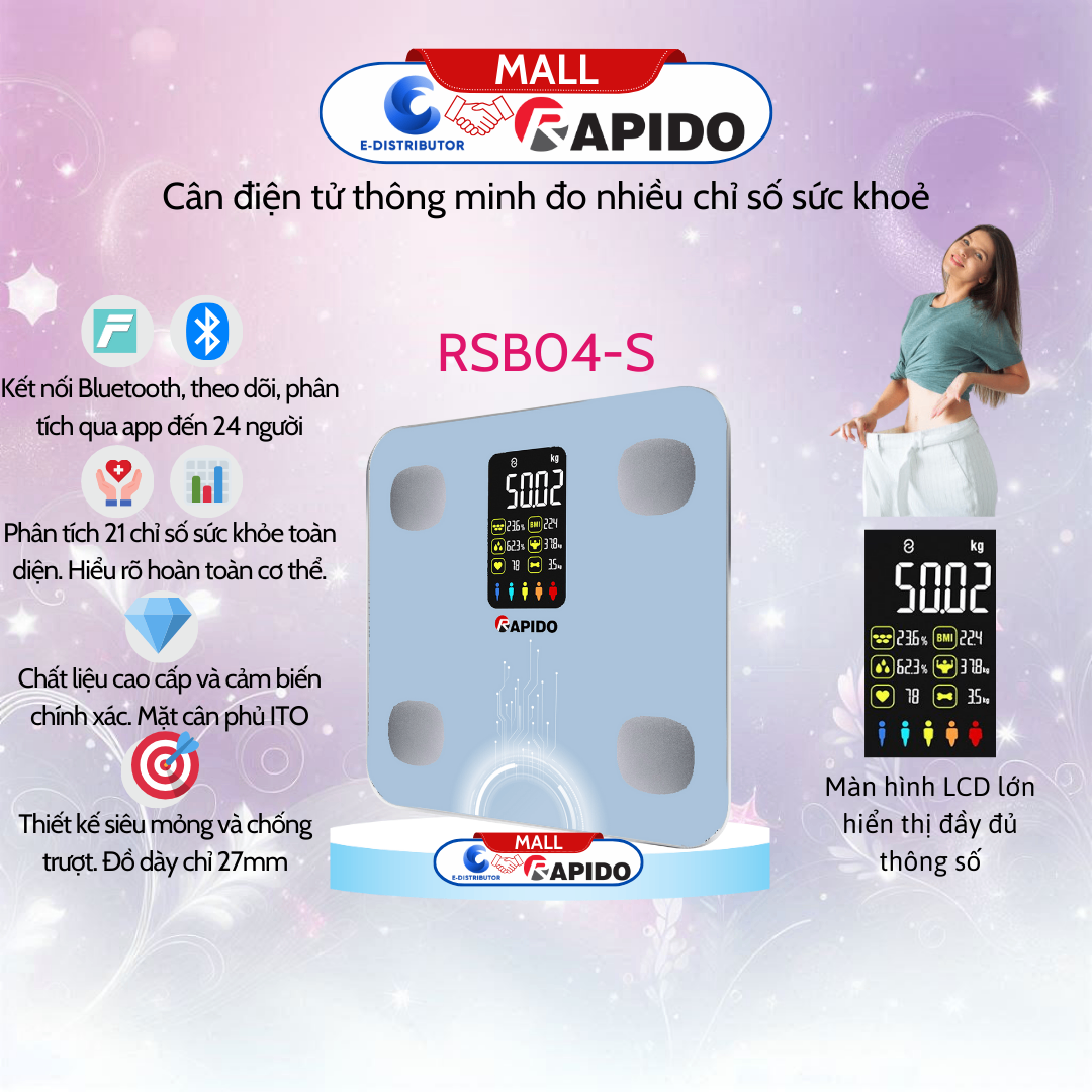 Cân sức khỏe thông minh Rapido RSB04-S (Có bluetooth)