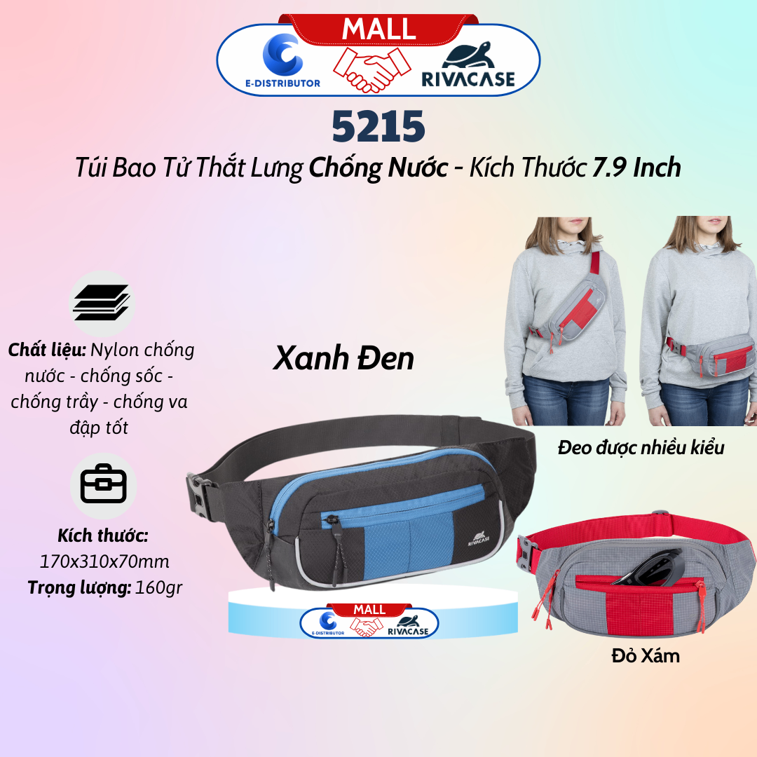 Túi đeo thắt lưng Rivacase 5215 màu xanh đen