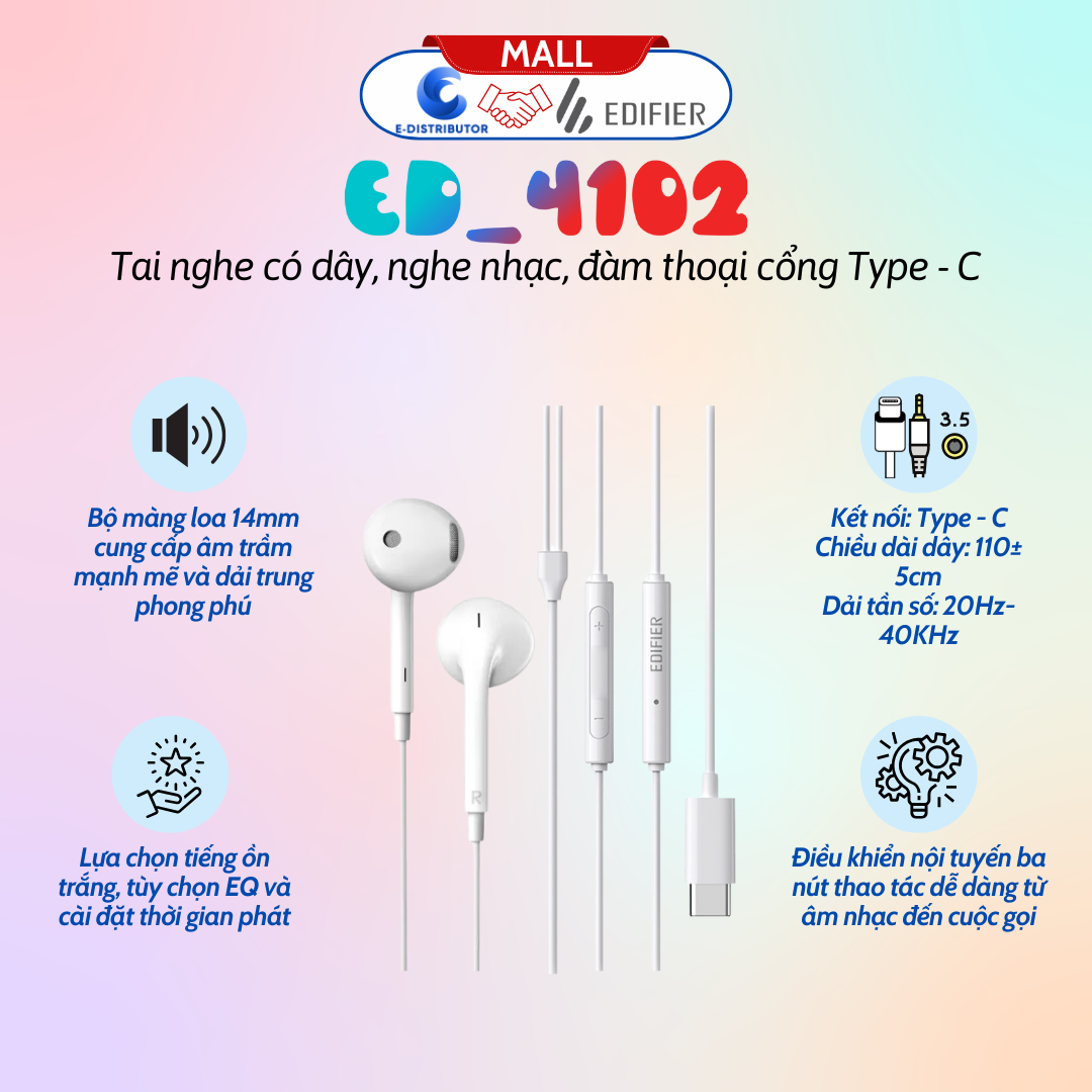Tai nghe có dây Edifier P180 Type C ED_4102 Trắng