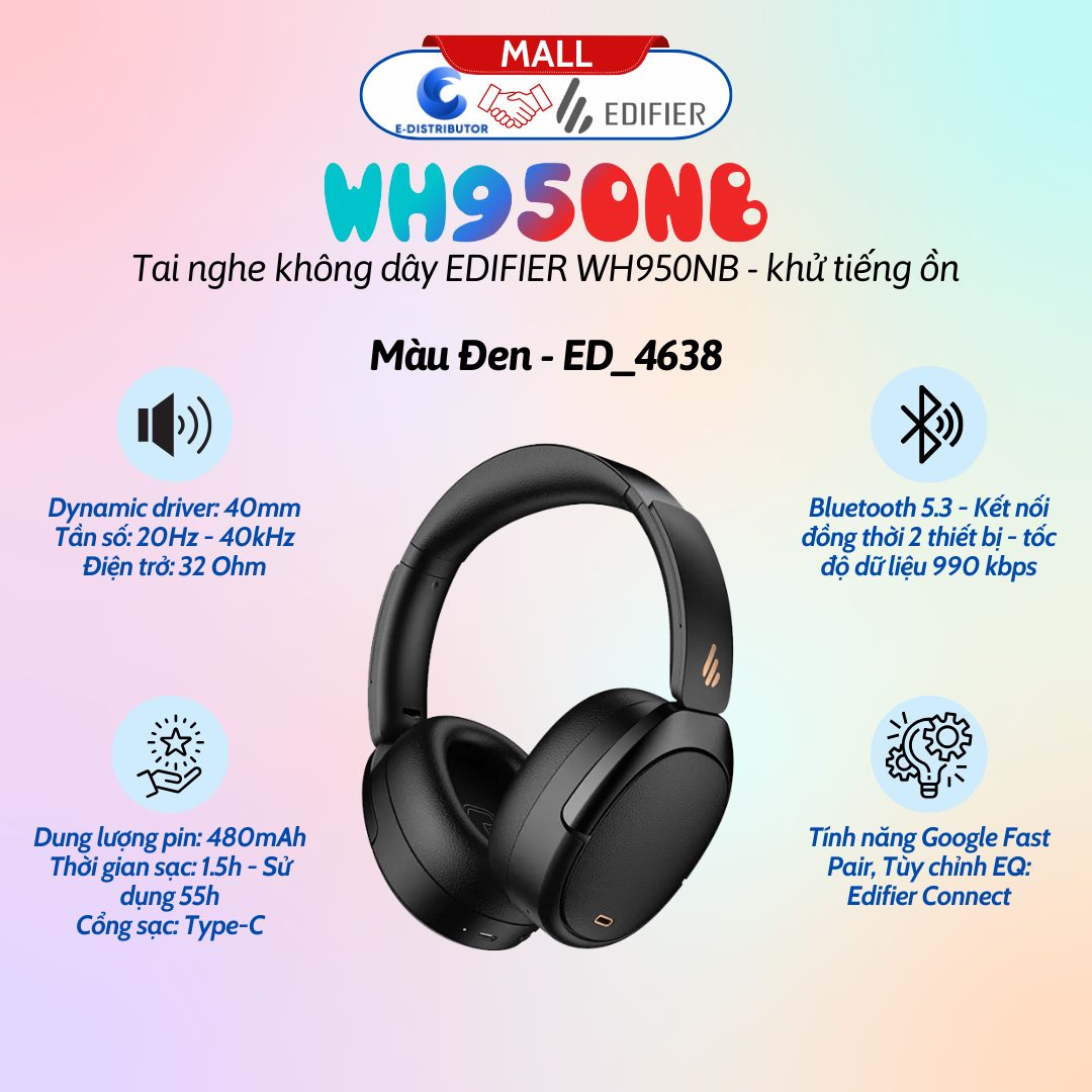 Tai nghe Bluetooth Edifier WH950NB ED_4638 Đen